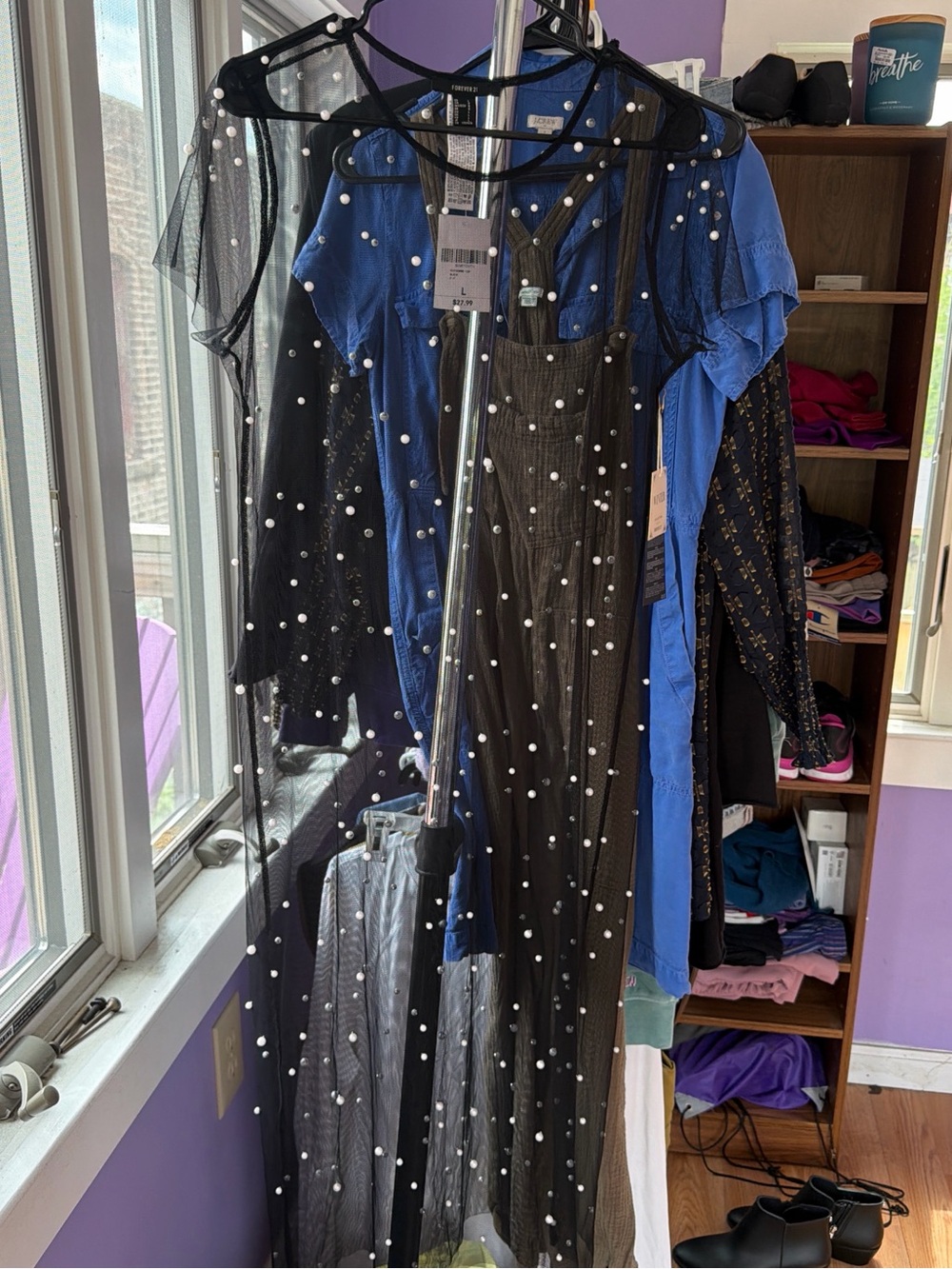 Forever 21 Black Sheer Pearl-Accent Maxi Overlay